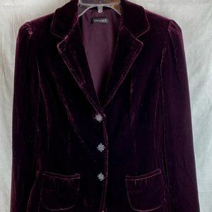 Tahari Womens Plumb Purple Career Jacket Blazer Sz PS Velour Ornate Silver EUC